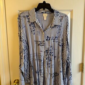 Chico's Navy and White Script Blouse